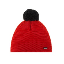 Polar Bear Winter Hat Jamie with Pom Pom Merino Wool red/black